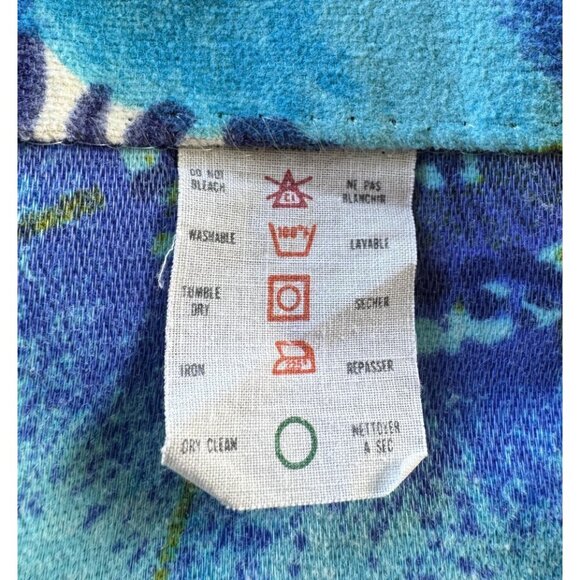 Vintage pleated curtain, huge blue green floral, thick oversized panel, for each - Picture 9 of 10